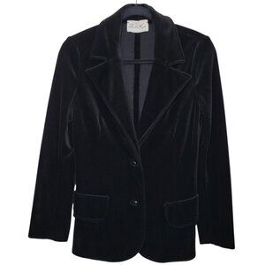 Vintage Butte Knit Black Velvet Blazer Jacket Womens 80s Retro Old Money